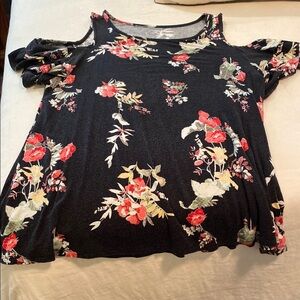 Maurices Black and Red Ruffled Cut Out Blouse